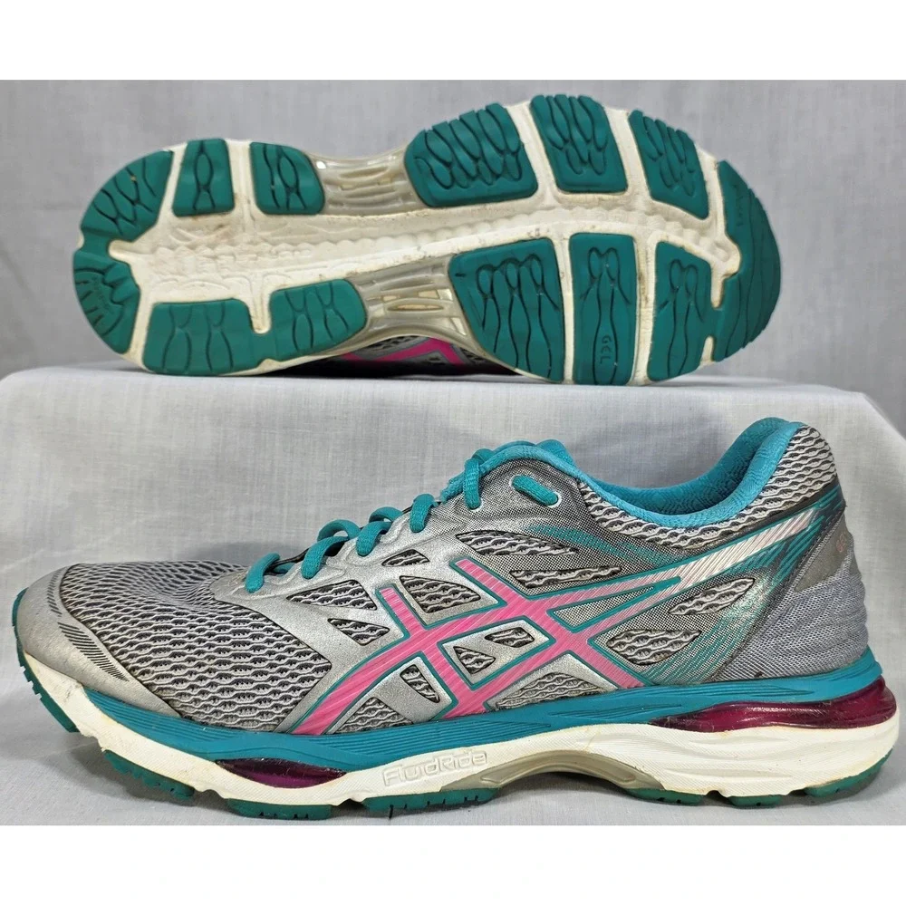 Asics Gel-Cumulus 18 Women's Running Shoes Silver‎ Pink Teal T6C8N Sneakers